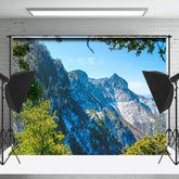 Lofaris Snow Mountain Green Trees Landscape Photo Backdrop